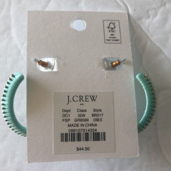 J. CREW Hoop Fabric Stud Wrapped Earrings Mint Fresh Spearmint - Picture 5 of 8
